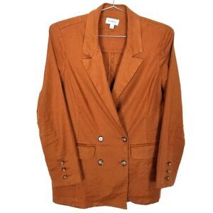 Evereve Women  Alexa Double Breasted Linen Blend Blazer Sz S Brown Casual Preppy